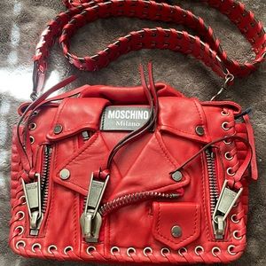 Moschino Leather Motorcycle Biker Jacket Crossbody Bag in Red
